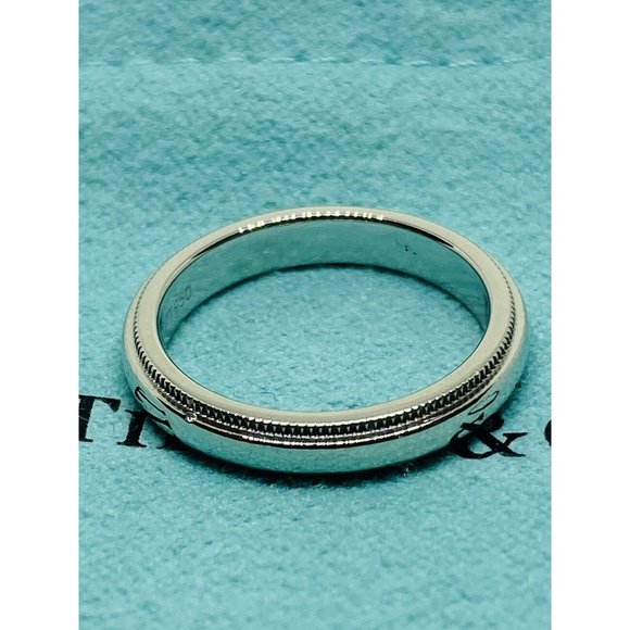 TIFFANY & CO PLATINUM 950 Double MILGRAIN WEDDING BAND 3MM SIZE 4 - Picture 6 of 8